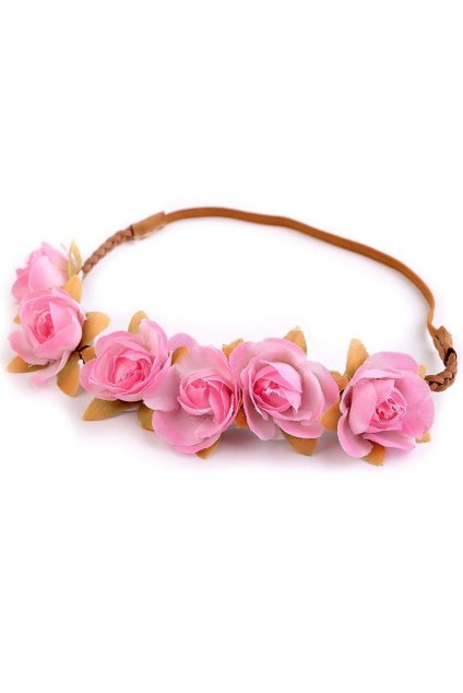 Květinová čelenka - růžové růže