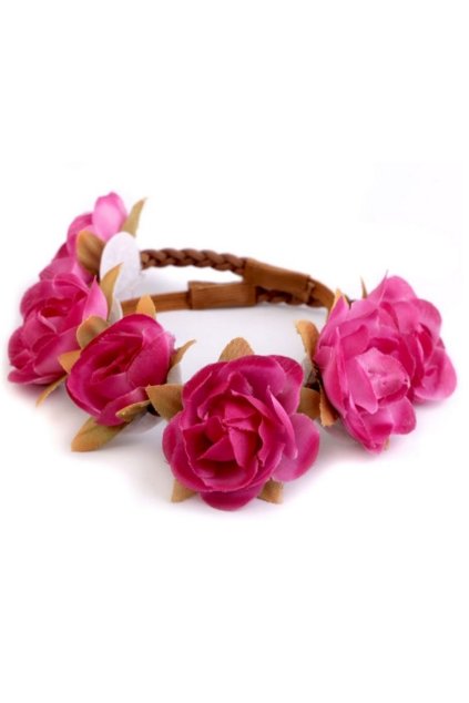 Květinová čelenka - tmavě růžové růže