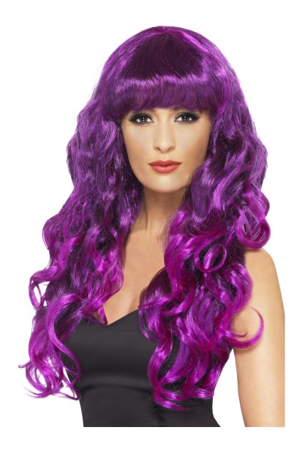 Fialová dlouhá kudrnatá paruka s ofinou - Siren