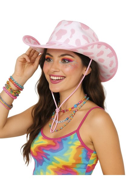 Dámský kovbojský klobouk bílo růžový