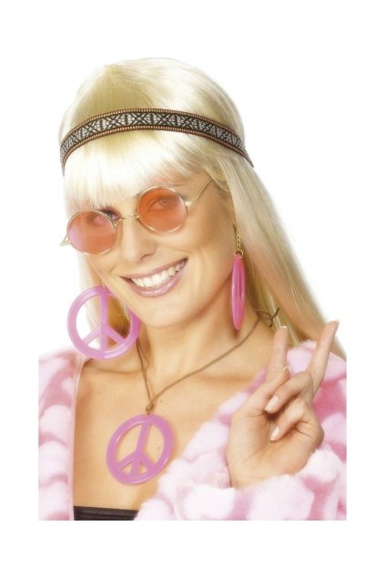 Sada hippies 60. léta - brýle, čelenka, náušníce, náhrdelník