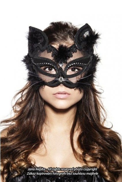 Černá krajková maska - Luxury Cat