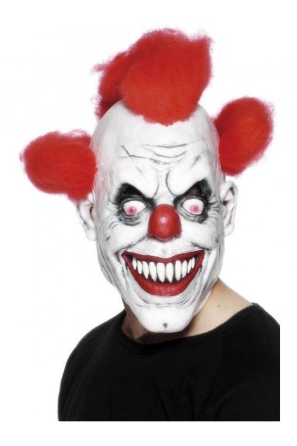Maska klaun bíla s červenými vlasy