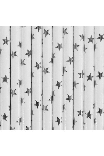 Papírová brčka - stříbrné hvězdy - 10ks