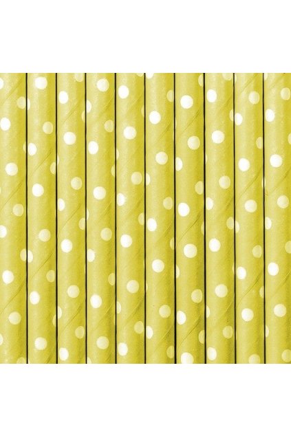 Papírová brčka - žluté s puntíky - 10ks
