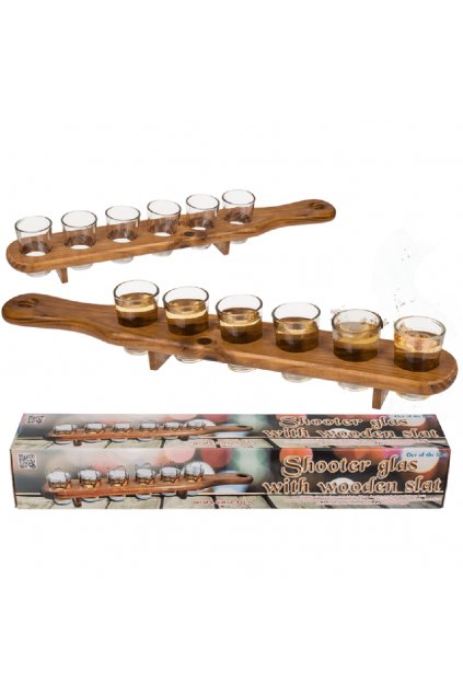 shooter glass set of 6pcs with wooden slat 54886