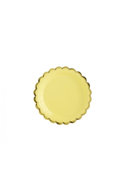 Papírové talířky - pastelově žluté se zlatým okrajem