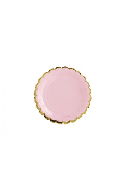 Papírové talířky - pastelově růžové se zlatým okrajem