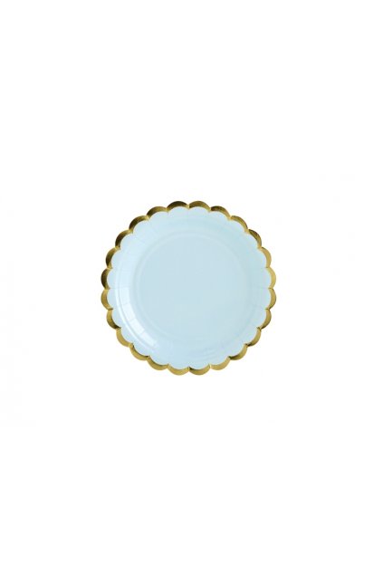 Papírové talířky - pastelově modré se zlatým okrajem