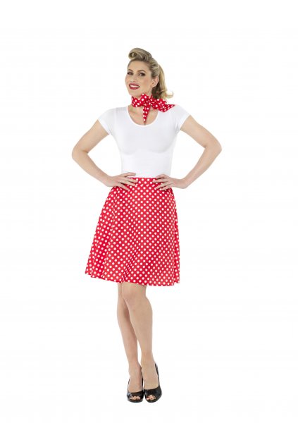 Retro sukně s šátkem - červená s putíky - Polka Dot