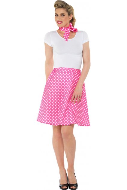 Retro sukně s šátkem - růžová s putíky - Polka Dot