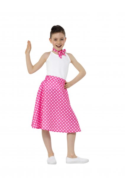 Dětská sukně s šátkem - růžová s putíky - Polka Dot