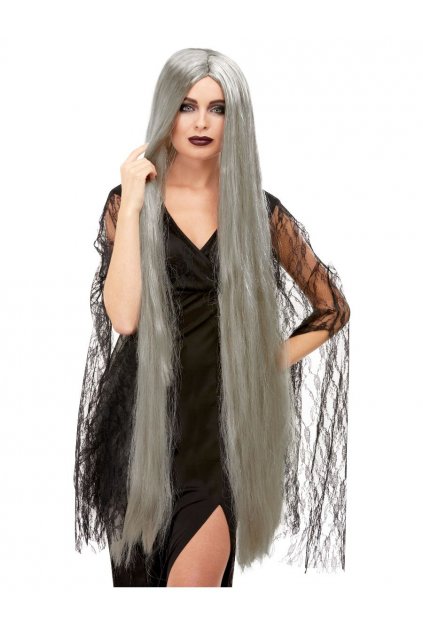 Paruka čarodějnice - dlouhá šedá paruka 120cm