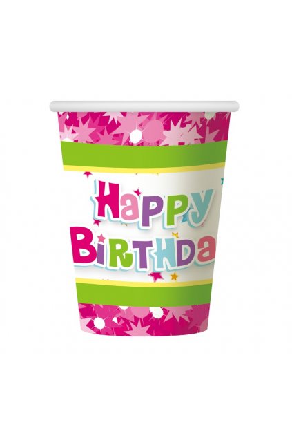 paper cups happy birthday pink 270 ml 6 pcs