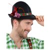 Černý bavorský klobouk s peřím a květinami