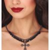 Gotický náhrdelník s černými kameny a křížem