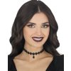 Černý choker s květinami a kamínkem - krajkový náhrdelník