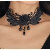 Černý choker s růží a přívěsky - krajkový náhrdelník