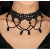 Černý krajkový choker s kamínky - náhrdelník
