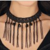 Krajkový černý choker s řetízky a kamínky  náhrdelník