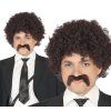 Hnědá afro paruka s knírem – 70. léta