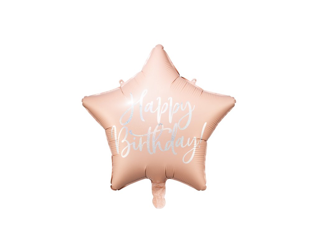 Fóliový balónek, hvězda s nápisem Happy Birthday