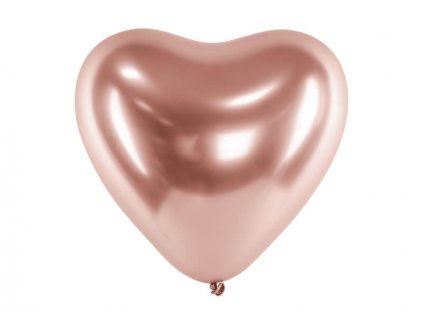 Lesklý balónek ve tvaru srdce růžově zlatý