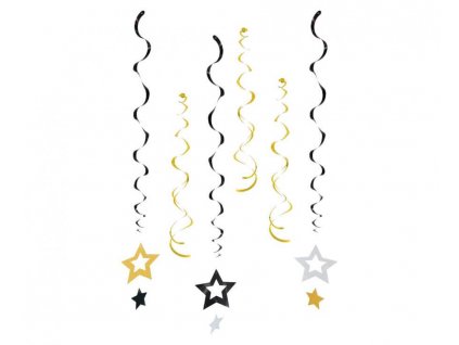 Dekorační spirály s hvězdou ve zlaté, černé a stříbrné barvě