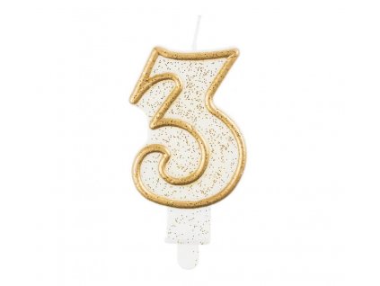 Bílá narozeninová svíčka na dort s číslem 3