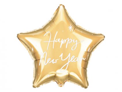 Fóliový balónek, hvězda s nápisem Happy New Year, zlatá