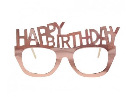 Papírové brýle s nápisem Happy Birthday, růžově zlatá