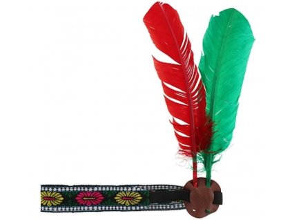 Indiánská čelenka s peřím, červená a zelená