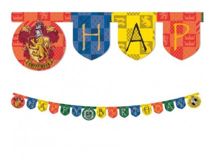 Banner s nápisem Happy Birthday ve stylu Harry Potter