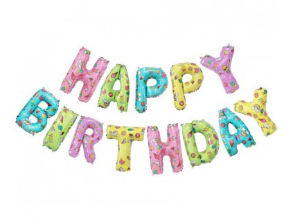Fóliový balónek barevný nápis Happy Birthday