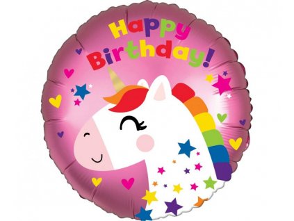 Fóliový balónek jednorožec s nápisem Happy Birthday