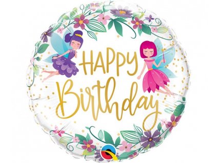 Fóliový balónek víly s nápisem Happy Birthday