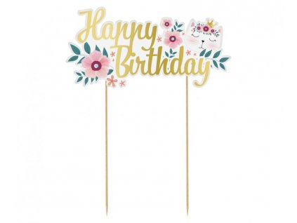 Zapichovací dekorace na dort s nápisem Happy Birthday