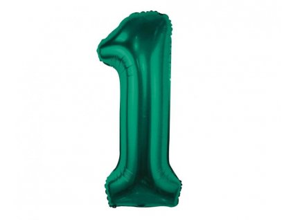 Lahvově zelený balónek ve tvaru čísla 1