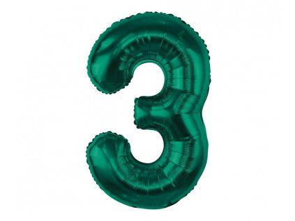 Lahvově zelený balónek ve tvaru čísla 3