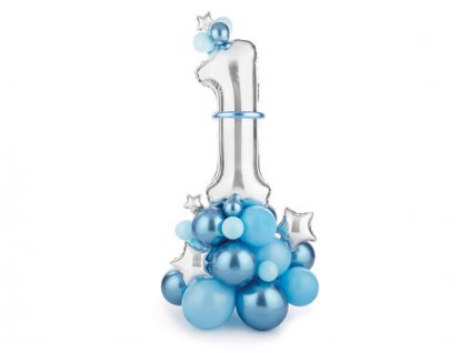 Balónový bouquet s číslem 1 na první narozeniny v modré barvě