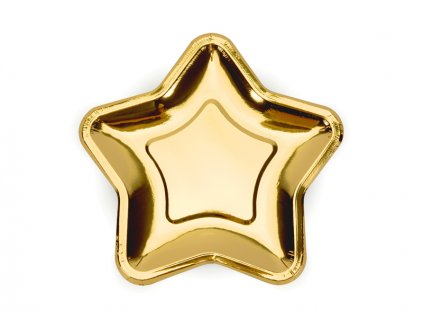 Papírové talířky ve tvaru hvězda ve zlaté barvě