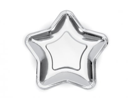 Papírové talířky ve tvaru hvězdy ve stříbrné barvě