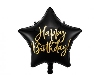 Fóliový balónek, hvězda s nápisem Happy Birthday