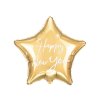 Fóliový balónek, hvězda s nápisem Happy New Year, zlatá