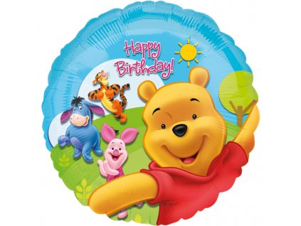 Fóliový balónek standard medvídek Pú a přátelé HB narozeniny - modrá, hnědá