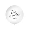 Kulatý balónek - bublina s černým nápisem "Love is in the air" 1m, bílý