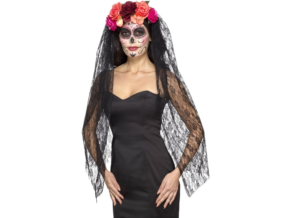 Čelenka růžemi a závojem Sugar Skull