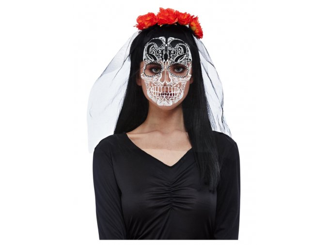 Sugar skull čelenka se závojem