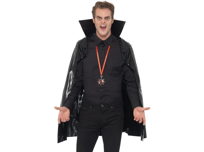 Černý upíří plášť s vysokým límcem (114cm)