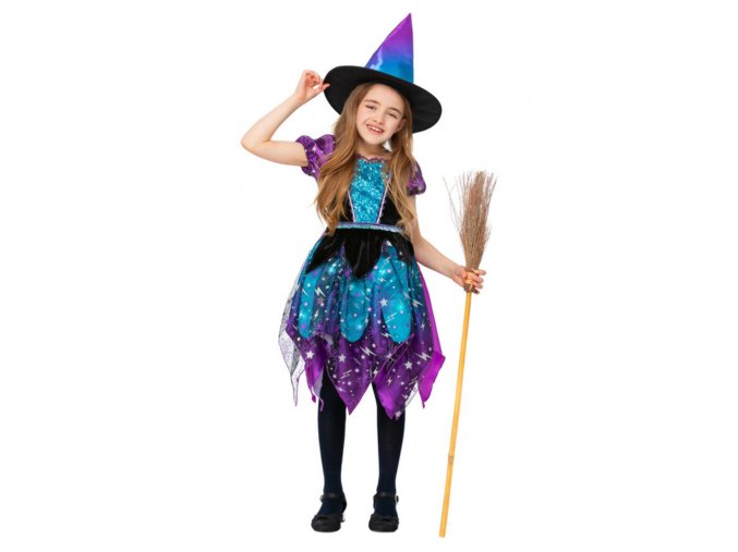 Dětský deluxe čarodějnický kostým fialovo-tyrkysový